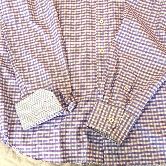Bugatchi Shaped Fit Purple Blue Plaid Men's Button Up Dress Shirt Sz XL - Picture 4 of 9